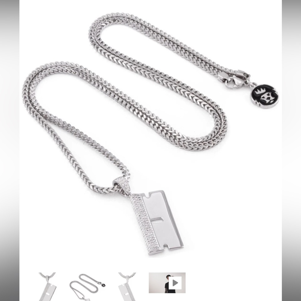 King Ice Silver Razor Blade Pendant Necklace, NWT